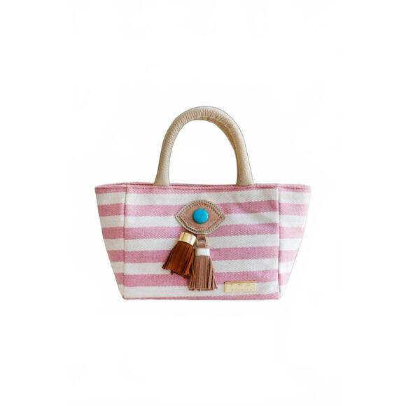 NEW IOSIFINA STARS women's miriam mini tote bag in light pink/white strip